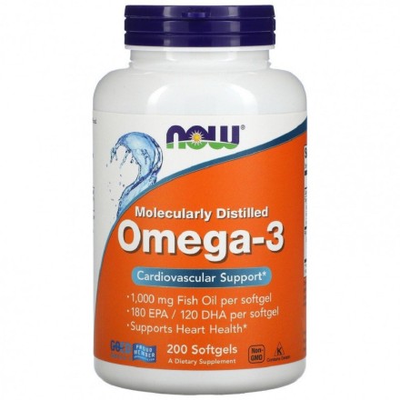 Омега-3 NOW Omega-3   (200 Fish Softgels)